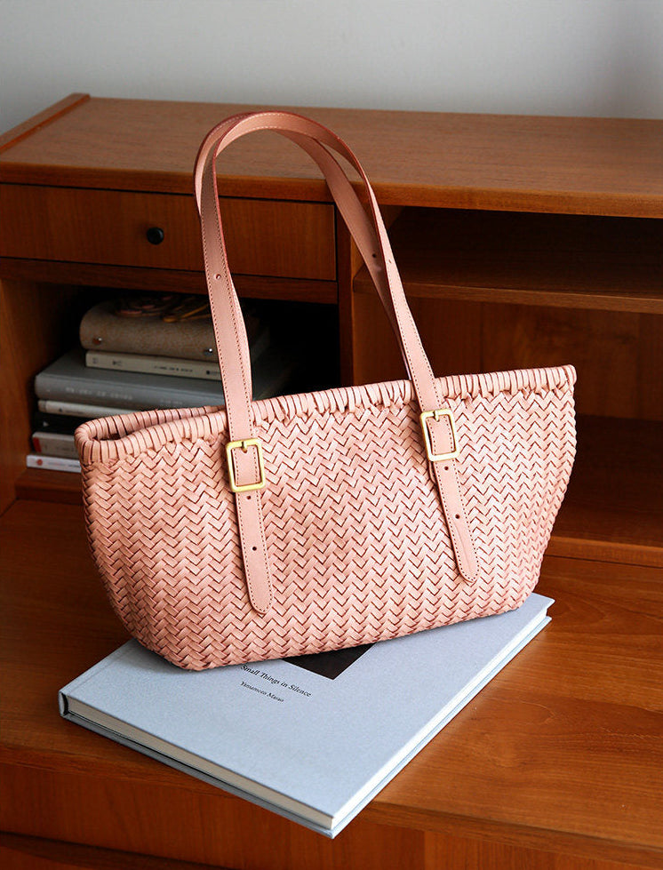 Handwoven Cowhide Leather Basket Tote Bag | Women's Shoulder Hobo Bag