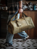 Men’s Full Grain Leather Travel Duffel, Large Crazy Horse Leather Carry-On Bag for Business, Leather Weekender, Camping & Short Trips