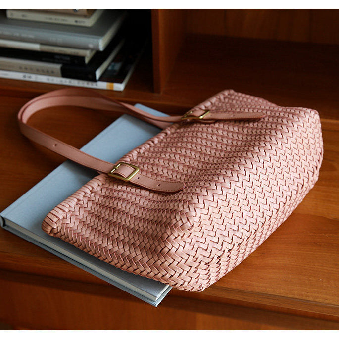 Handwoven Cowhide Leather Basket Tote Bag | Women's Shoulder Hobo Bag