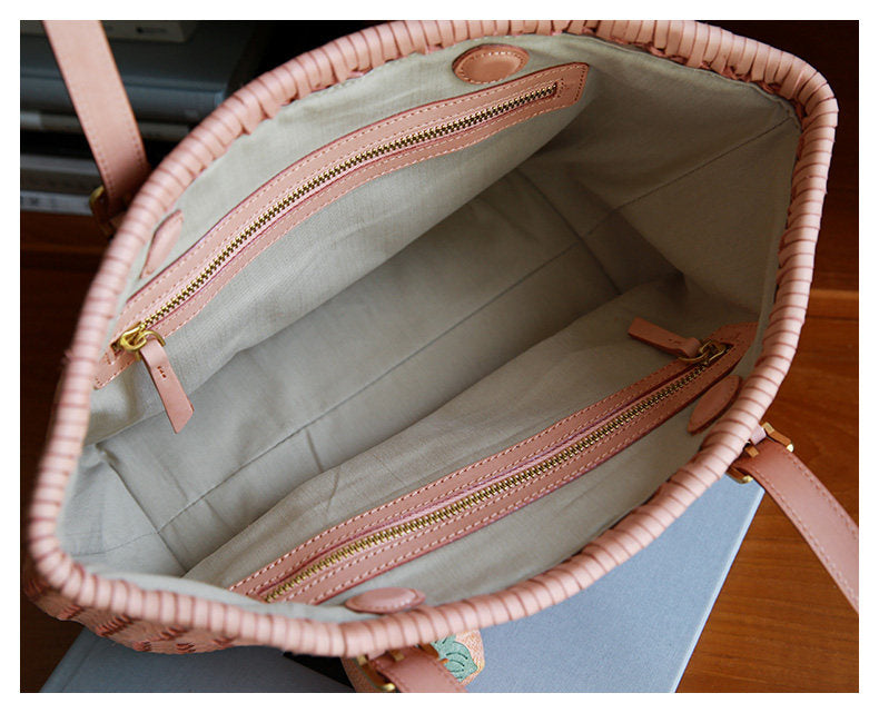 Handwoven Cowhide Leather Basket Tote Bag | Women's Shoulder Hobo Bag