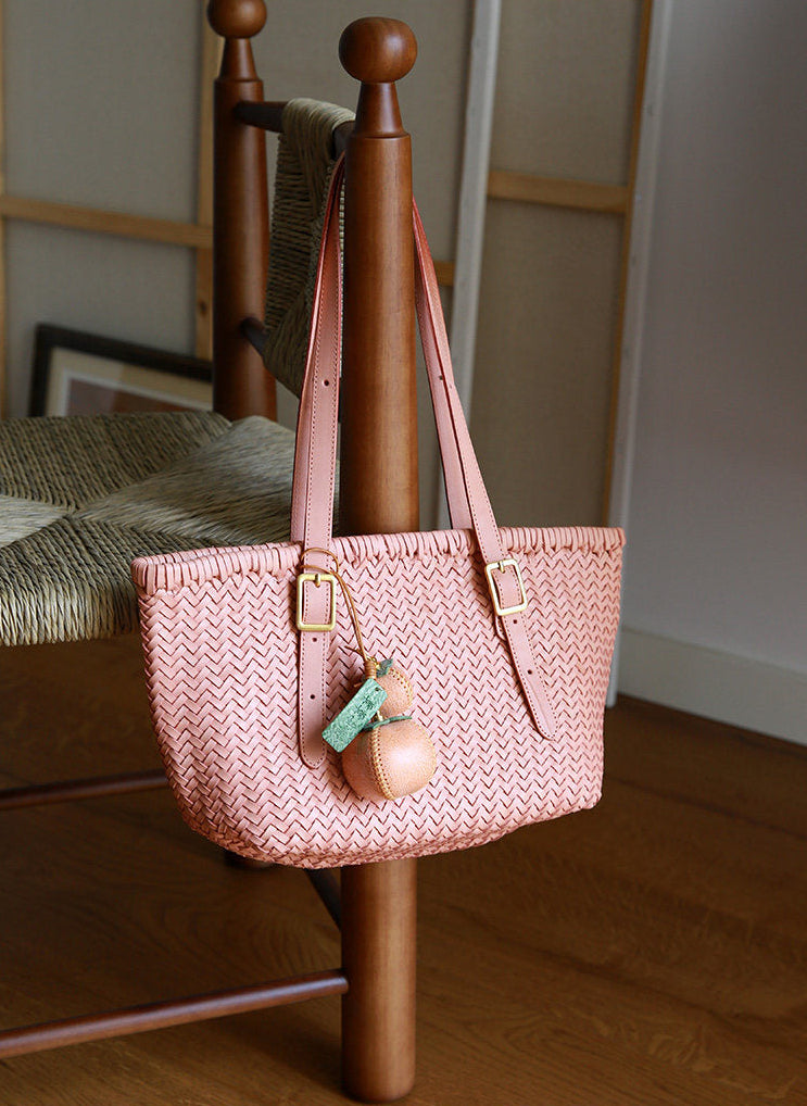 Handwoven Cowhide Leather Basket Tote Bag | Women's Shoulder Hobo Bag