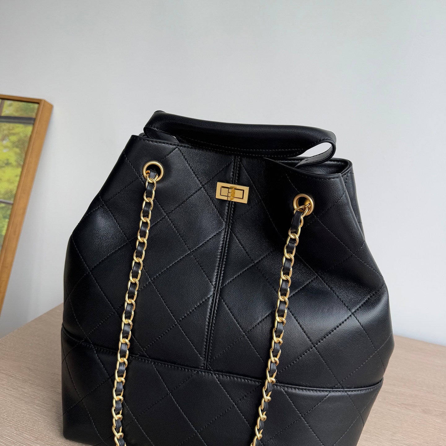 Quilted Lambskin and Suede Leather Chain Tote Bag | Women's Vintage Two-Tone Shoulder & Crossbody Bag