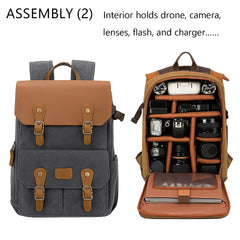 Waterproof Camera Bag Purse, Leather DSLR Bag | Anti-Theft Canvas Camera Backpack with USB Charging for Travel & Outdoor