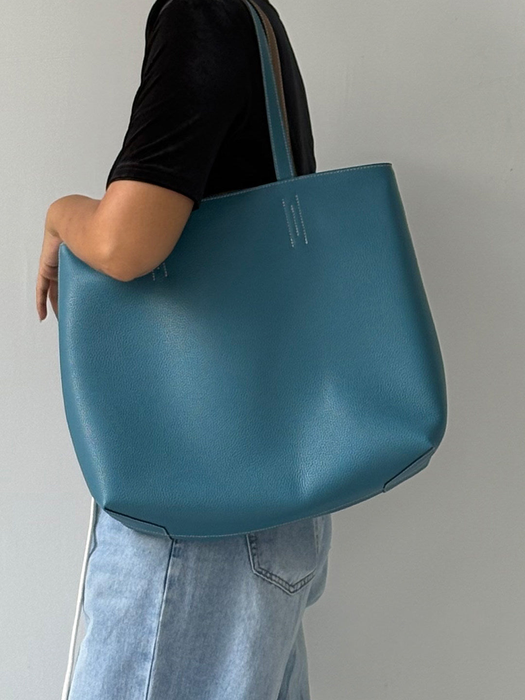 Reversible Full Grain Togo Leather Tote Bag | Two-Tone Everyday Carry Bag