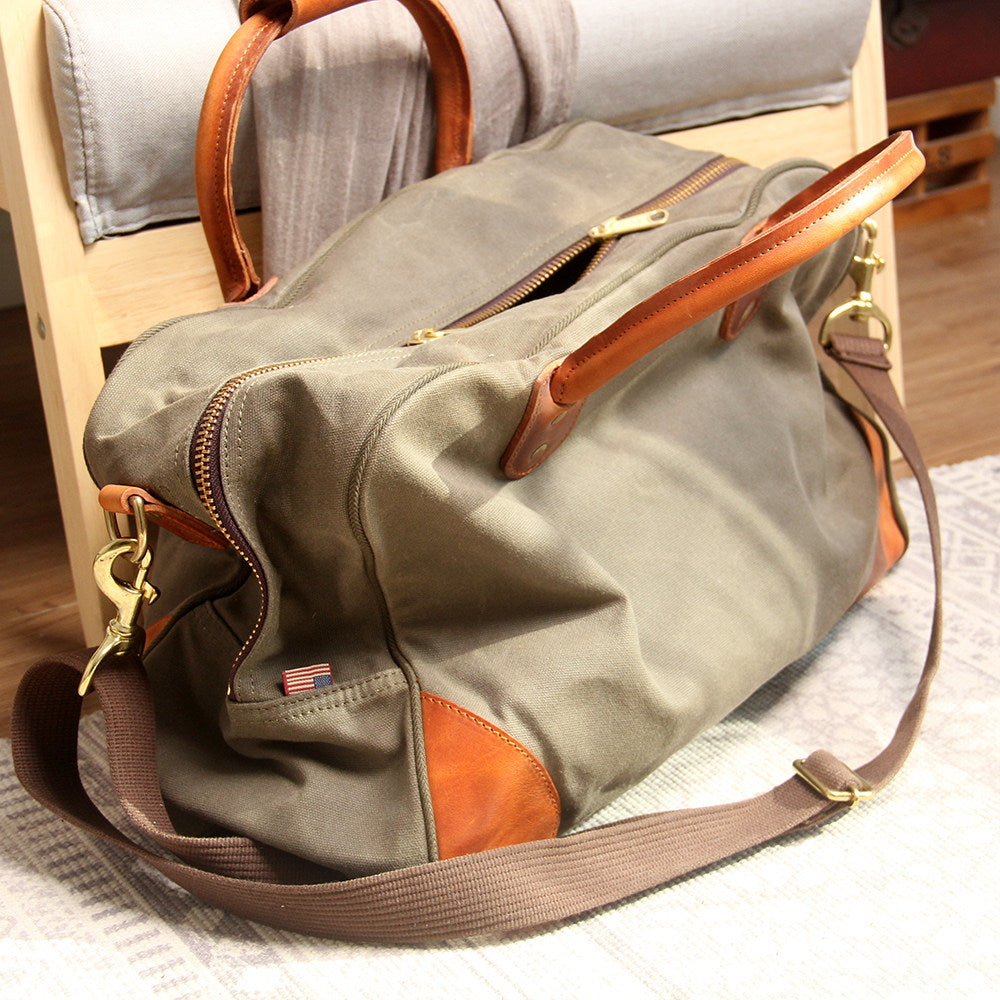 Waxed Canvas Leather Travel Duffle Bag | Men's Vintage Weekender & Overnight Bag