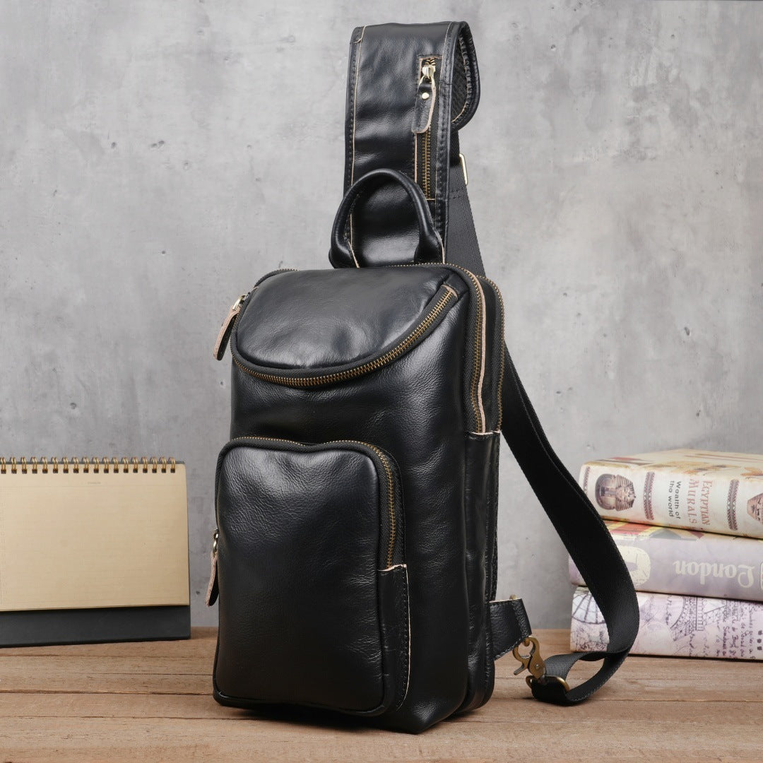 Men's Crazy Horse Leather Vintage Sling Bag — Handmade 3-Way Carry Chest / Shoulder / Backpack