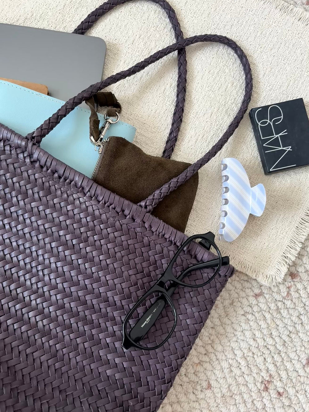 Handwoven Basket Tote Bag | Vegetable-Tanned Italian Cowhide Hand-Carry Bag | Minimalist Summer Commuter Style
