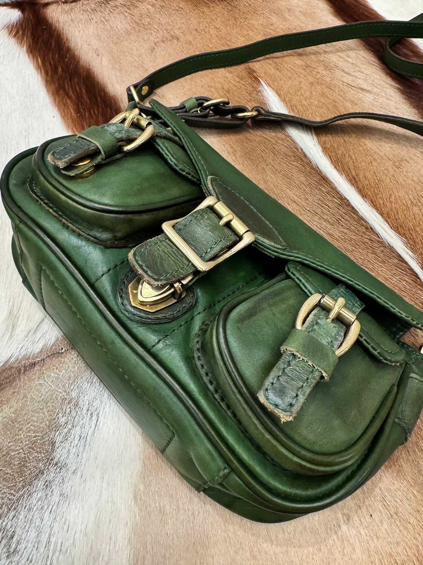 Vintage Distressed Leather Saddle Bag | Unisex Crossbody Shoulder Bag | Full Grain Cowhide Handbag