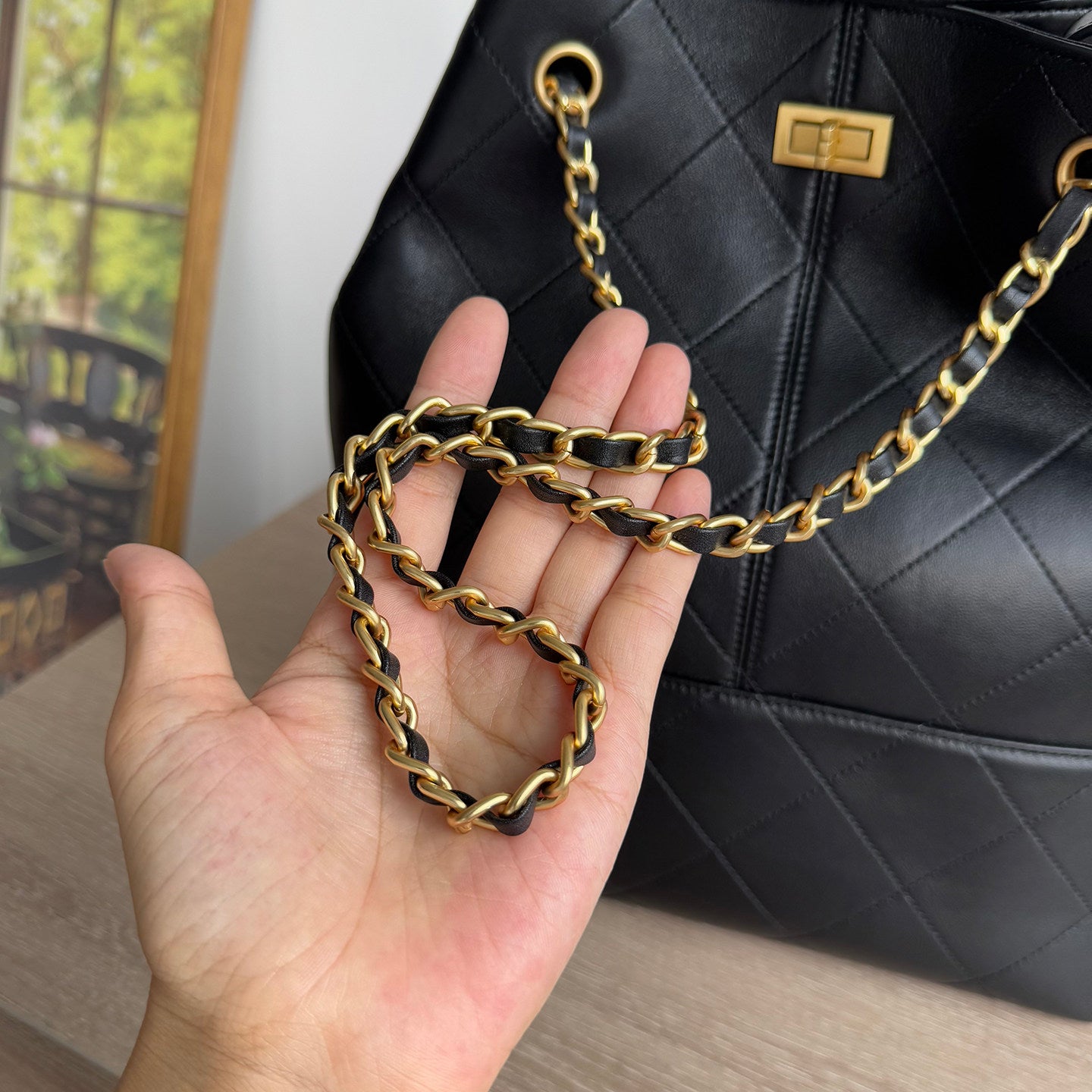Quilted Lambskin and Suede Leather Chain Tote Bag | Women's Vintage Two-Tone Shoulder & Crossbody Bag