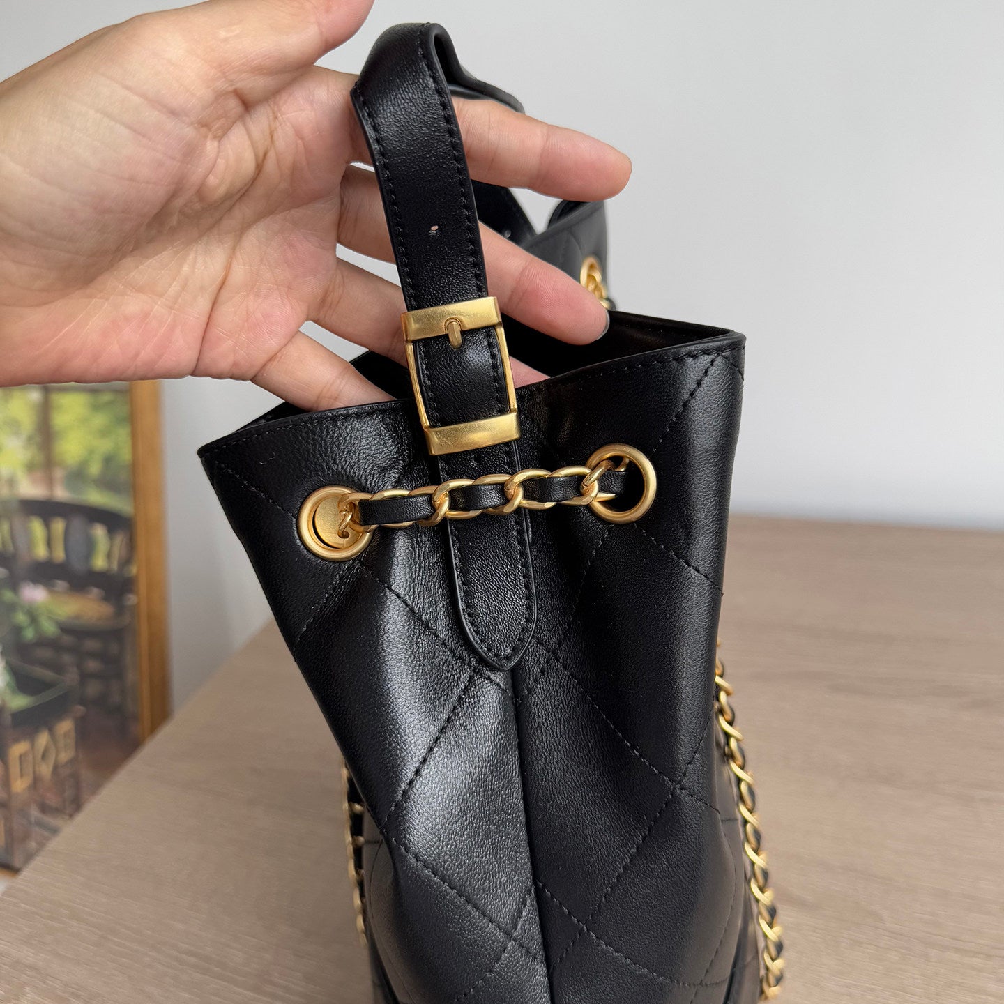 Quilted Lambskin and Suede Leather Chain Tote Bag | Women's Vintage Two-Tone Shoulder & Crossbody Bag