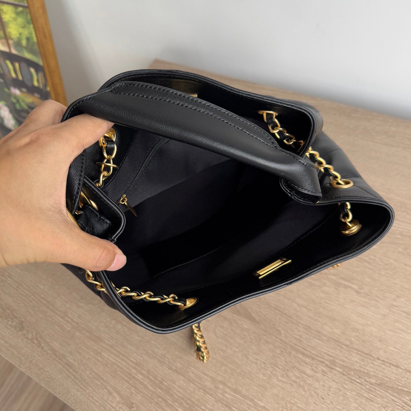 Quilted Lambskin and Suede Leather Chain Tote Bag | Women's Vintage Two-Tone Shoulder & Crossbody Bag