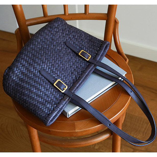 Handwoven Cowhide Leather Basket Tote Bag | Women's Shoulder Hobo Bag