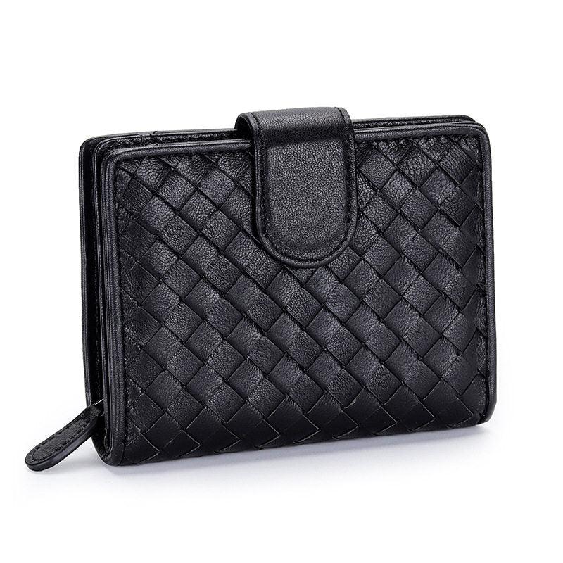 Small Lambskin Leather Interwoven Wallet, Women Woven Leather Cards Holder, Handcrafted Trifold Wallet, Designer Wallet, Women Purse