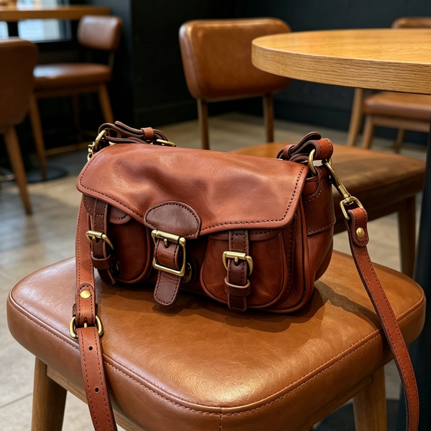 Vintage Distressed Leather Saddle Bag | Unisex Crossbody Shoulder Bag | Full Grain Cowhide Handbag
