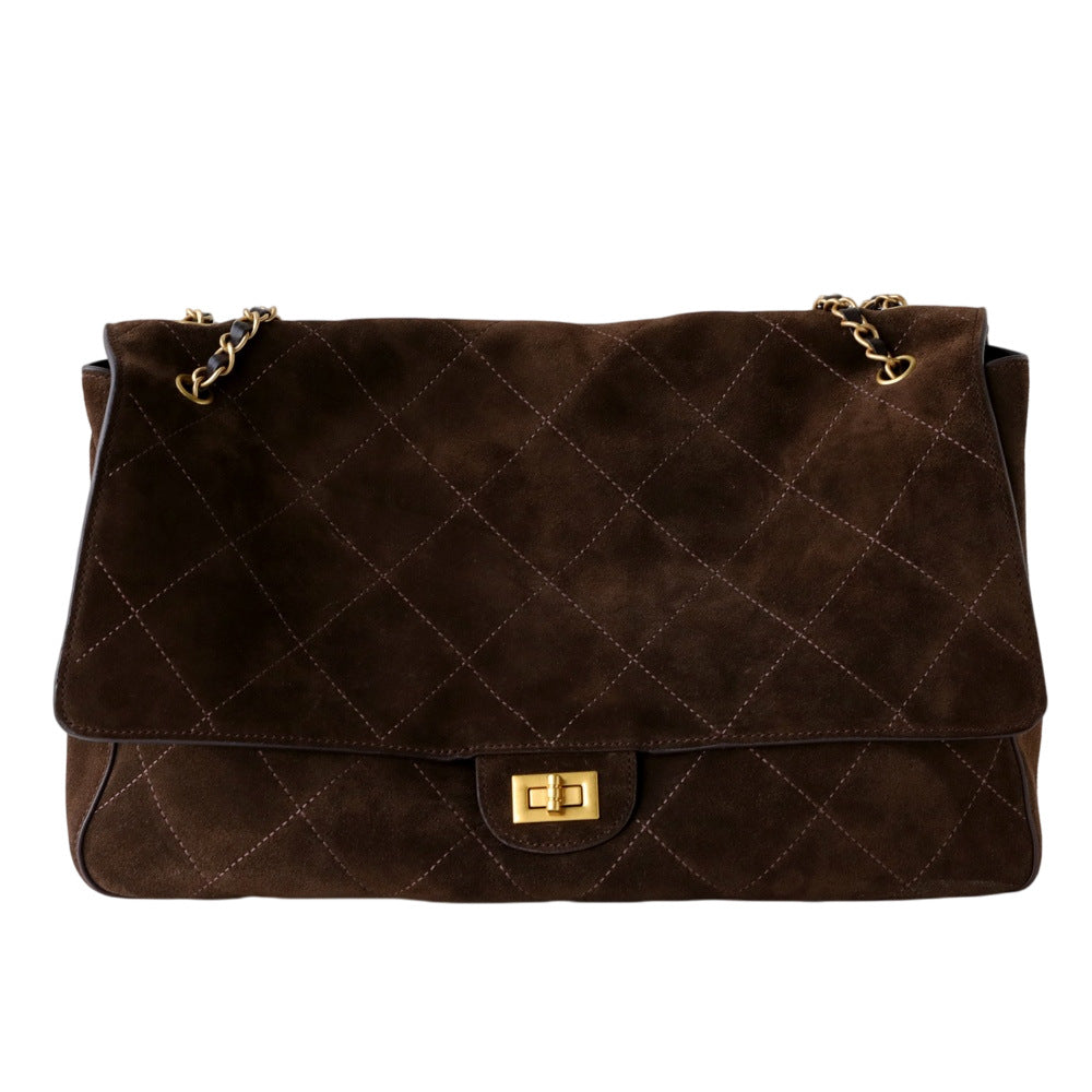 Quilted Suede Chain Flap Bag for Women | Vintage Matte Cowhide Shoulder & Crossbody Messenger Purse | Diamond-Quilted Autumn Winter Bag in Four Sizes