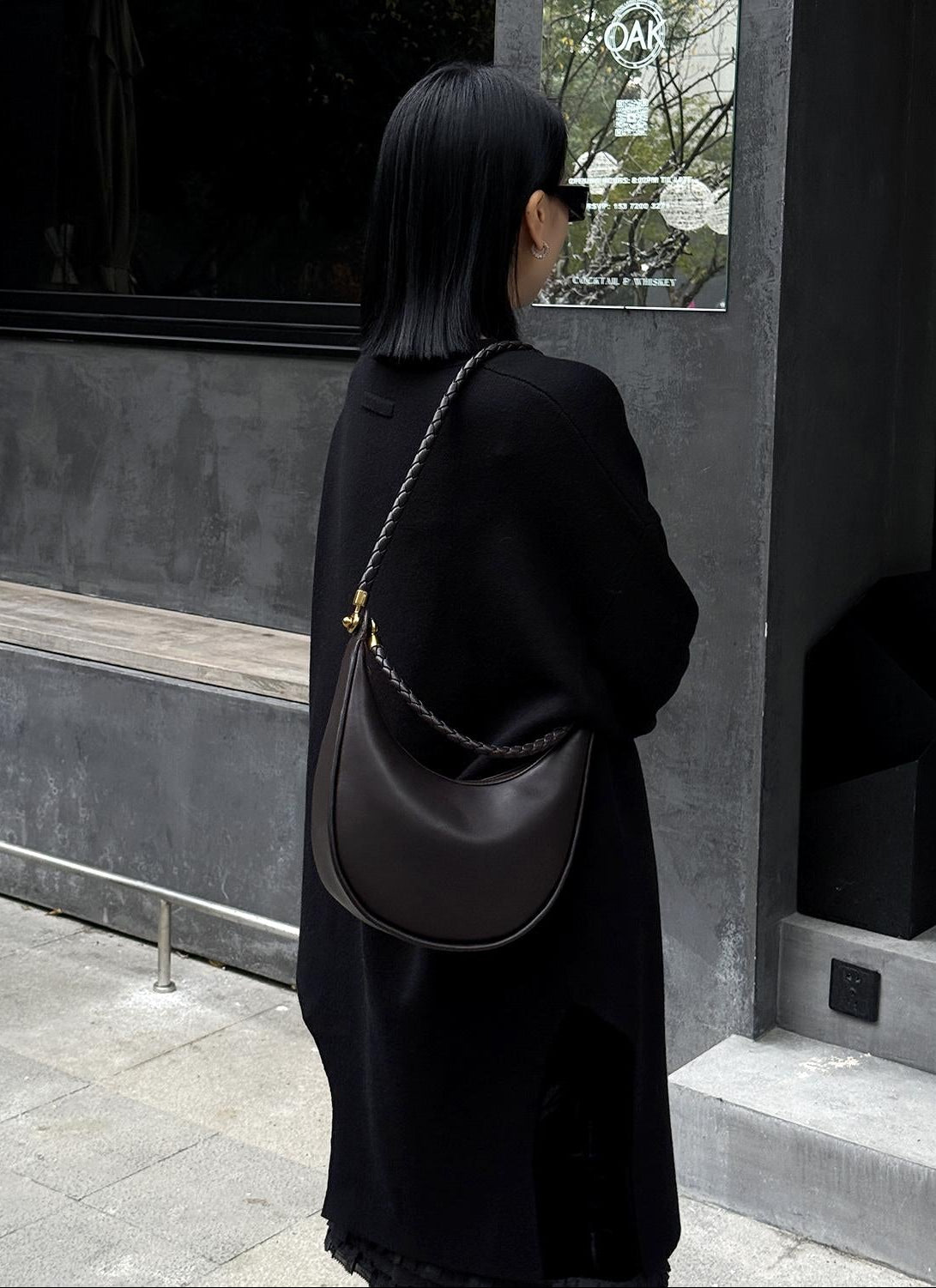 Braided Strap Lambskin Leather Hobo Bag | Handheld, Shoulder, and Crossbody Crescent Bag