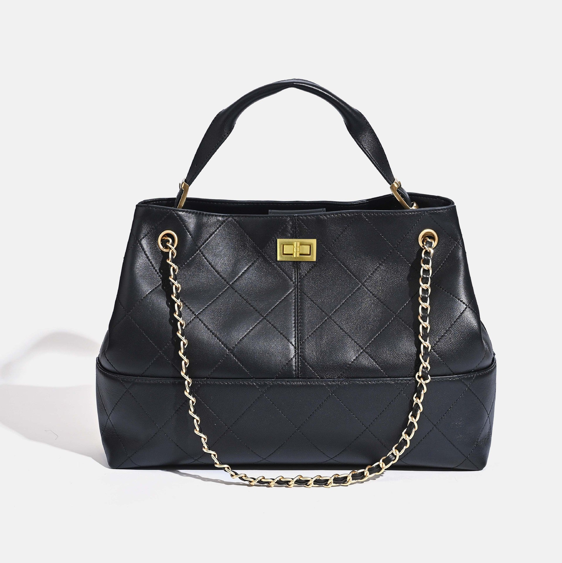 Quilted Lambskin and Suede Leather Chain Tote Bag | Women's Vintage Two-Tone Shoulder & Crossbody Bag