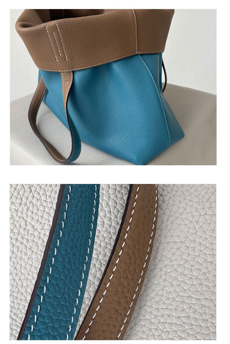 Reversible Full Grain Togo Leather Tote Bag | Two-Tone Everyday Carry Bag