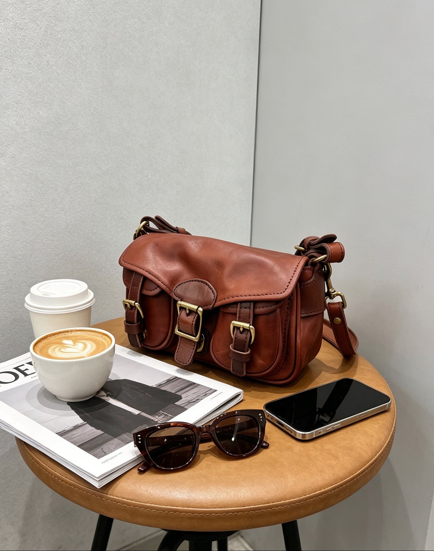 Vintage Distressed Leather Saddle Bag | Unisex Crossbody Shoulder Bag | Full Grain Cowhide Handbag