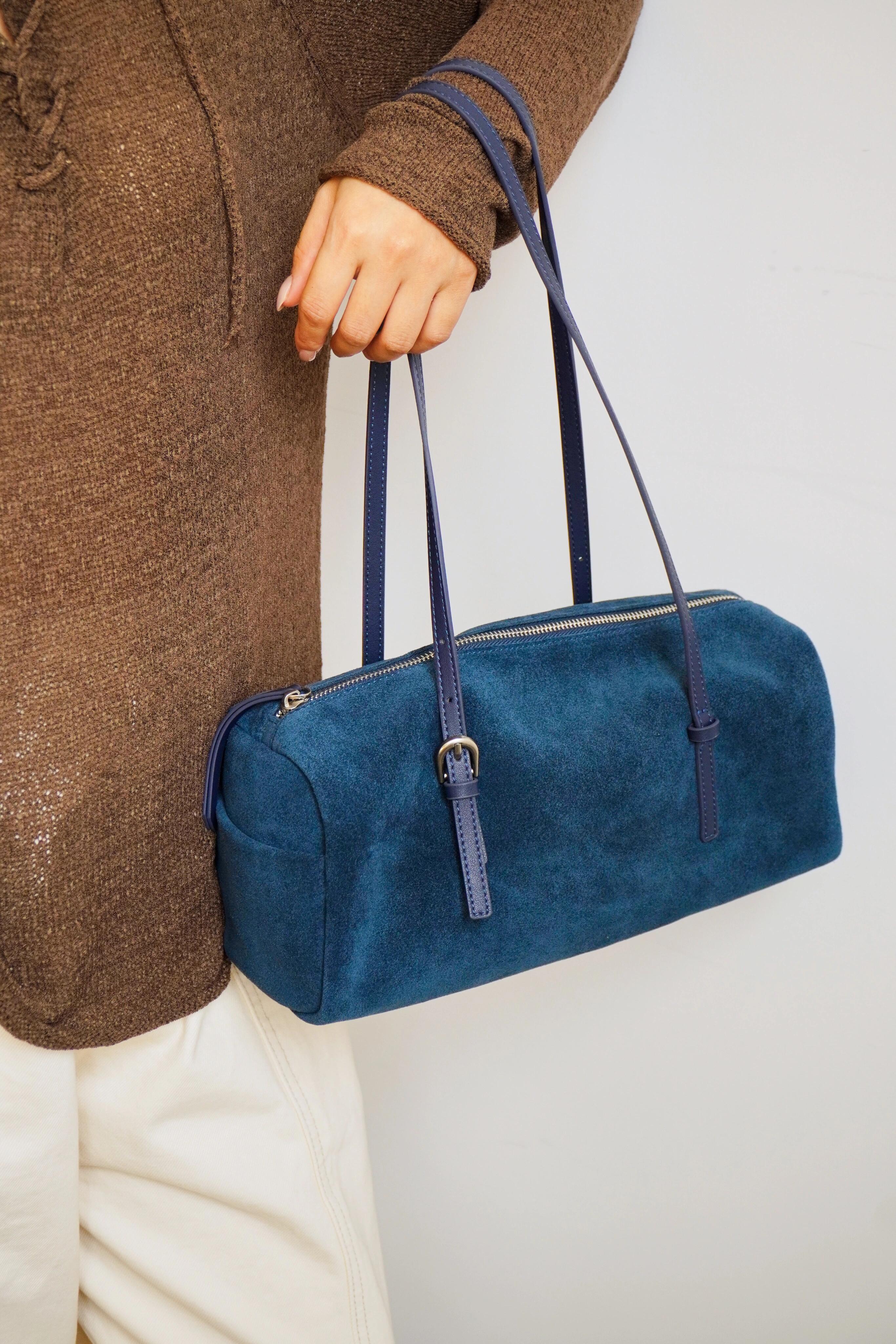 Suede Baguette Bag for Women | Matte Cowhide Leather Shoulder & Hand Bag | Versatile Commuter Purse in Two Colors