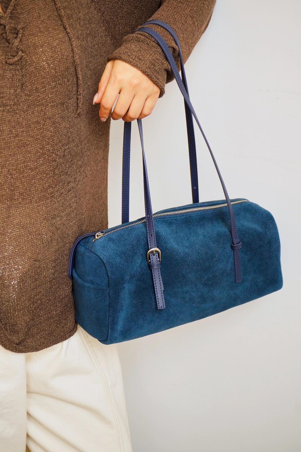 Suede Baguette Bag for Women | Matte Cowhide Leather Shoulder & Hand Bag | Versatile Commuter Purse in Two Colors