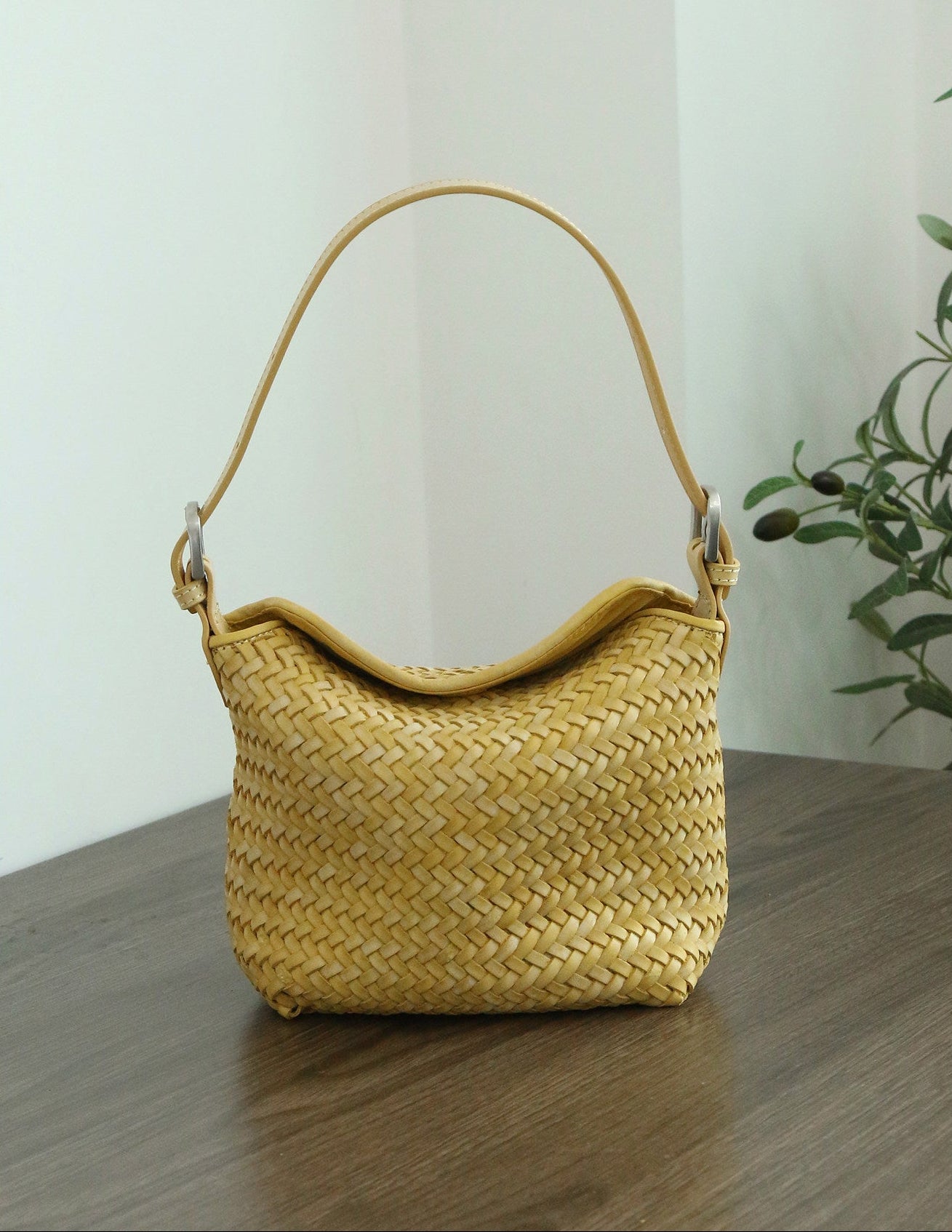 Handwoven Full Grain Leather Hobo Bag | Vintage Basketweave Shoulder & Crossbody Bag