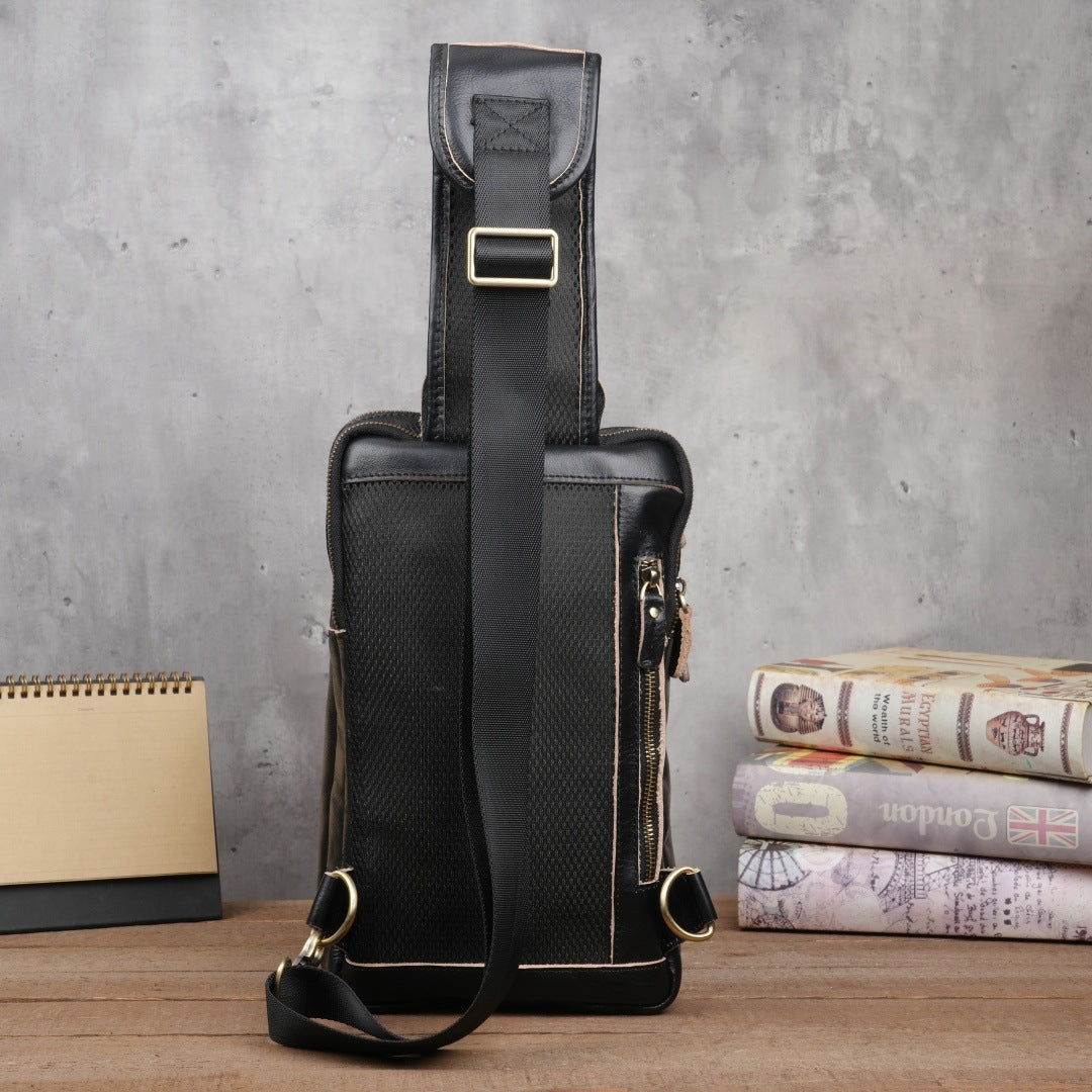 Men's Crazy Horse Leather Vintage Sling Bag — Handmade 3-Way Carry Chest / Shoulder / Backpack