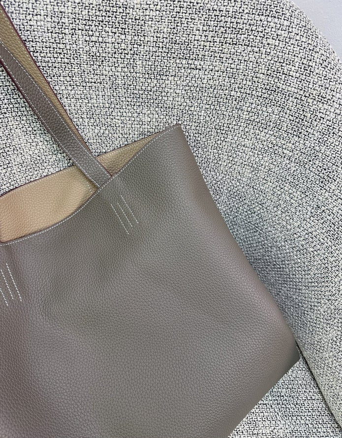 Reversible Full Grain Togo Leather Tote Bag | Two-Tone Everyday Carry Bag