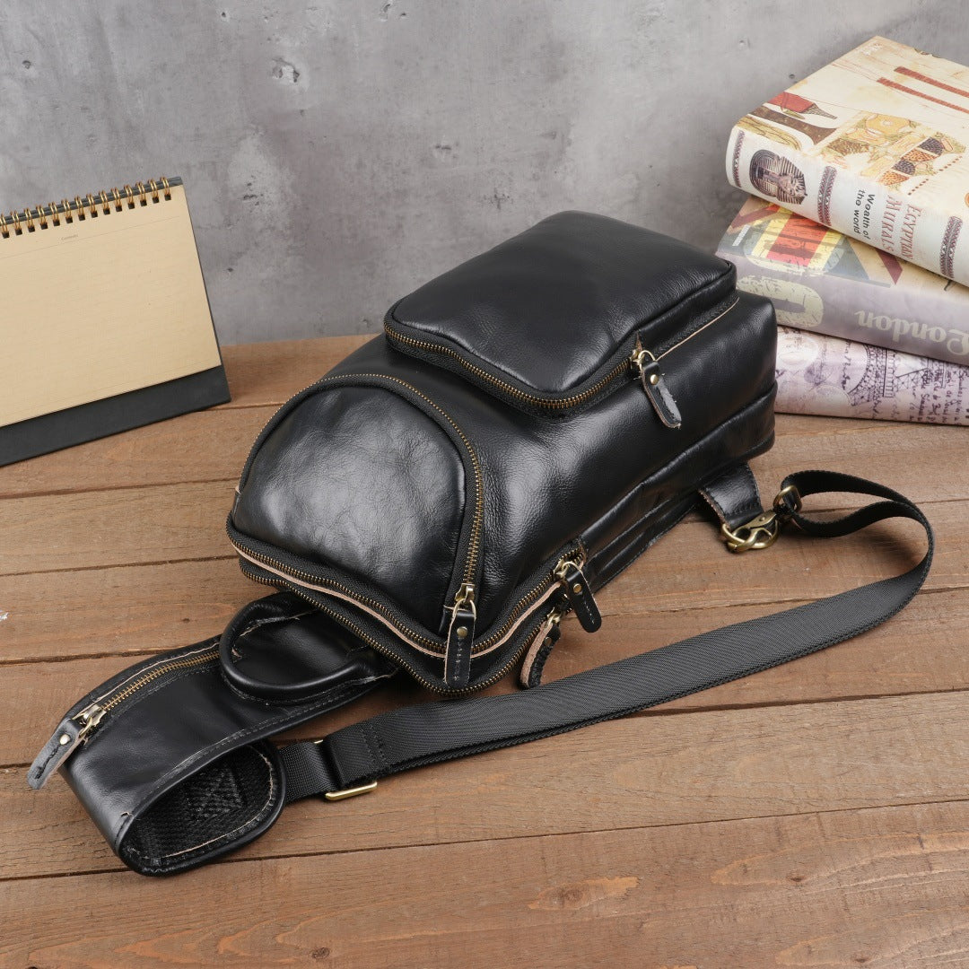 Men's Crazy Horse Leather Vintage Sling Bag — Handmade 3-Way Carry Chest / Shoulder / Backpack