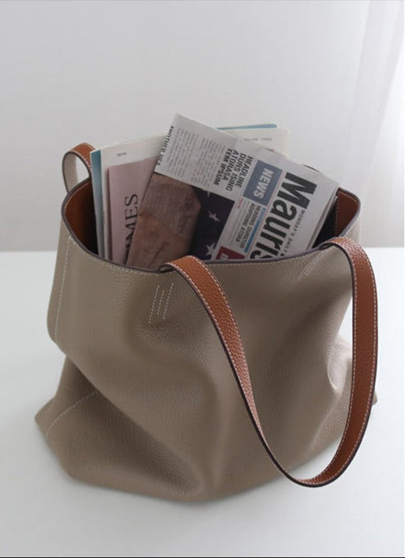 Reversible Full Grain Togo Leather Tote Bag | Two-Tone Everyday Carry Bag