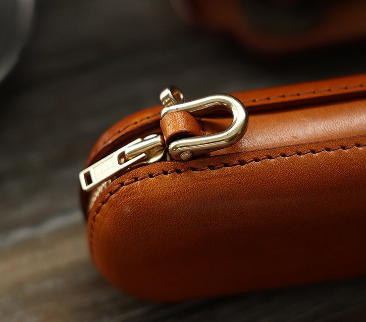 Vintage Leather Glasses Case | Cowhide Leather Zip Eyewear Case