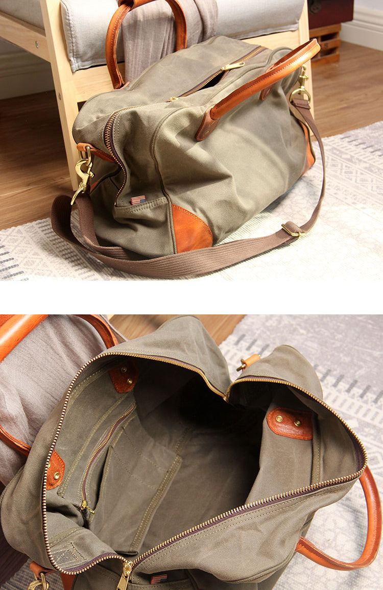 Waxed Canvas Leather Travel Duffle Bag | Men's Vintage Weekender & Overnight Bag