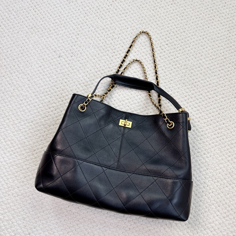 Quilted Lambskin and Suede Leather Chain Tote Bag | Women's Vintage Two-Tone Shoulder & Crossbody Bag