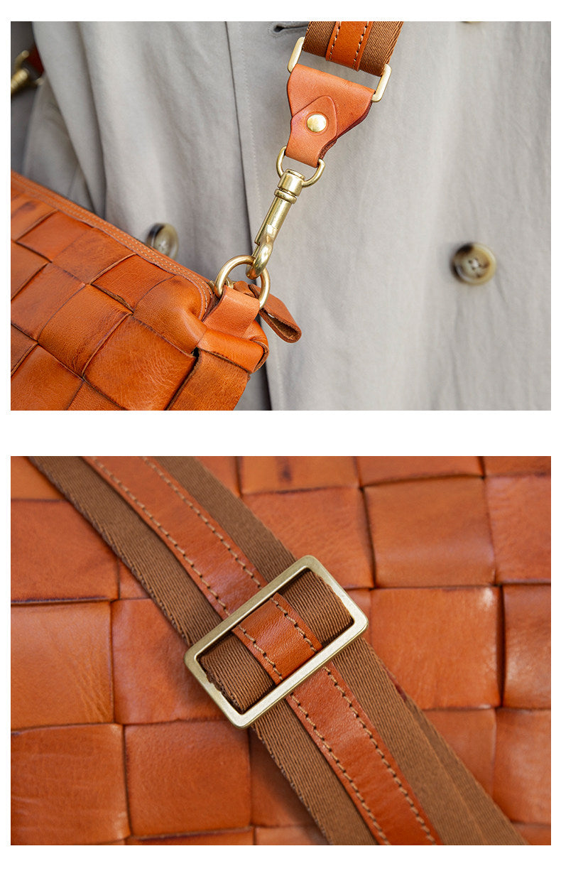 Handwoven Full Grain Leather Crossbody Bag | Vintage Women's Shoulder Bag