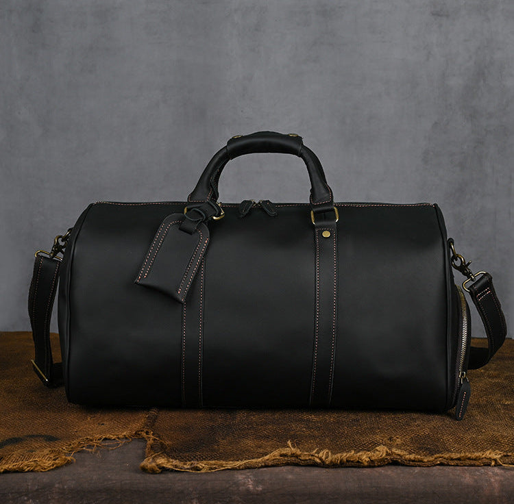 Handmade Full Grain Leather Duffle Bag – Vegetable-Tanned Cowhide Holdall | Brass Hardware, YKK Zippers & Padded Shoulder Strap