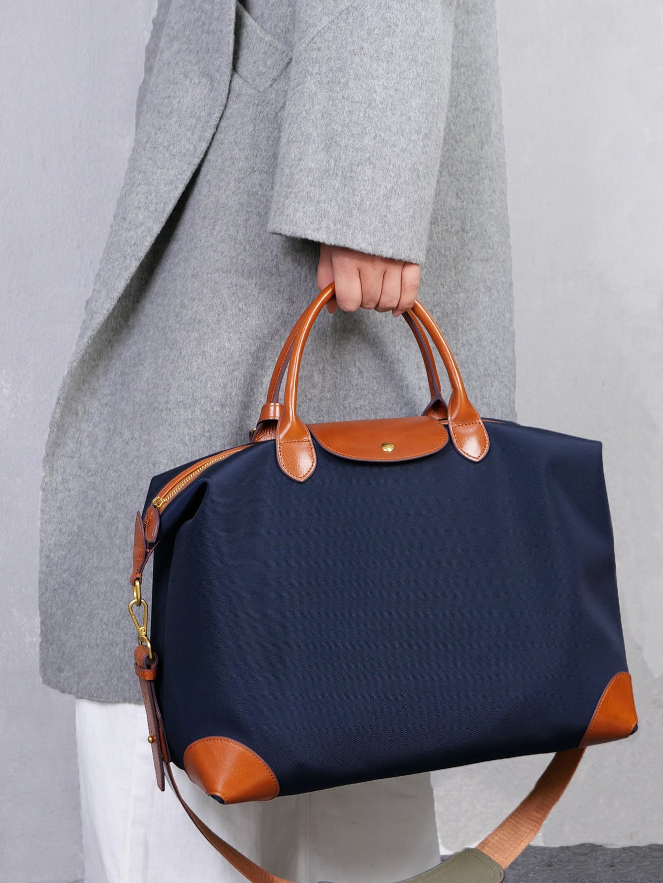 Recycled Nylon & Cowhide Leather Work Tote Bag – Handmade, 3 Sizes | Personalised Initials, Laptop Bag, Waterproof, Anti-Slip Strap