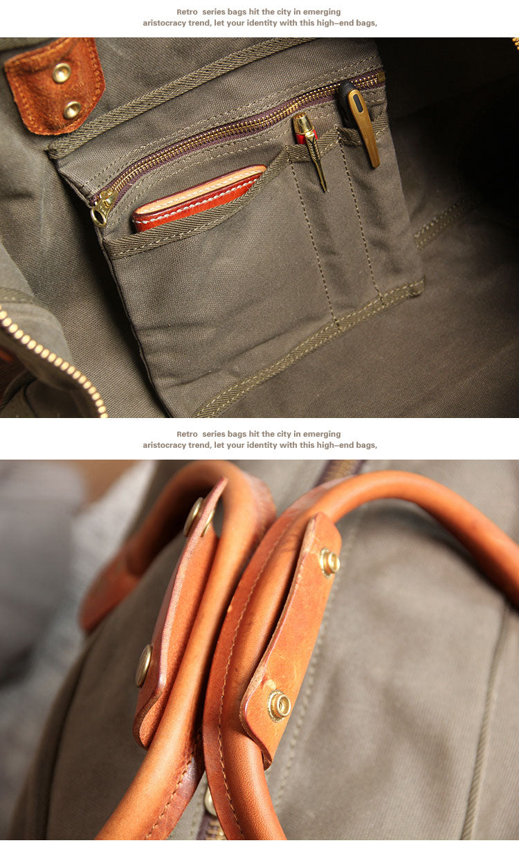 Waxed Canvas Leather Travel Duffle Bag | Men's Vintage Weekender & Overnight Bag