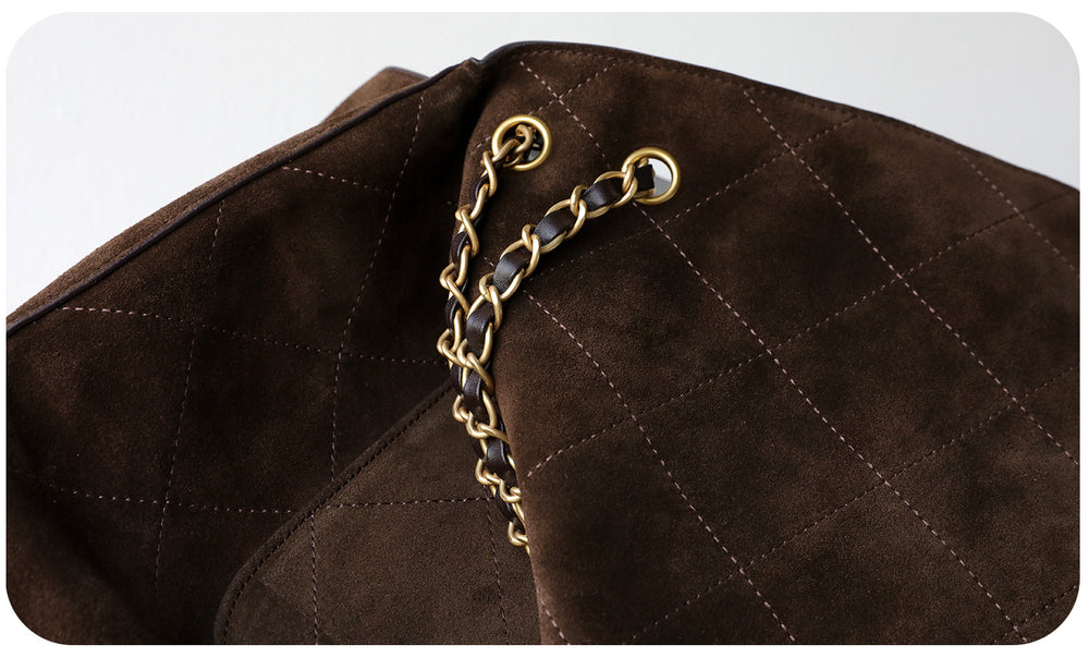 Quilted Suede Chain Flap Bag for Women | Vintage Matte Cowhide Shoulder & Crossbody Messenger Purse | Diamond-Quilted Autumn Winter Bag in Four Sizes