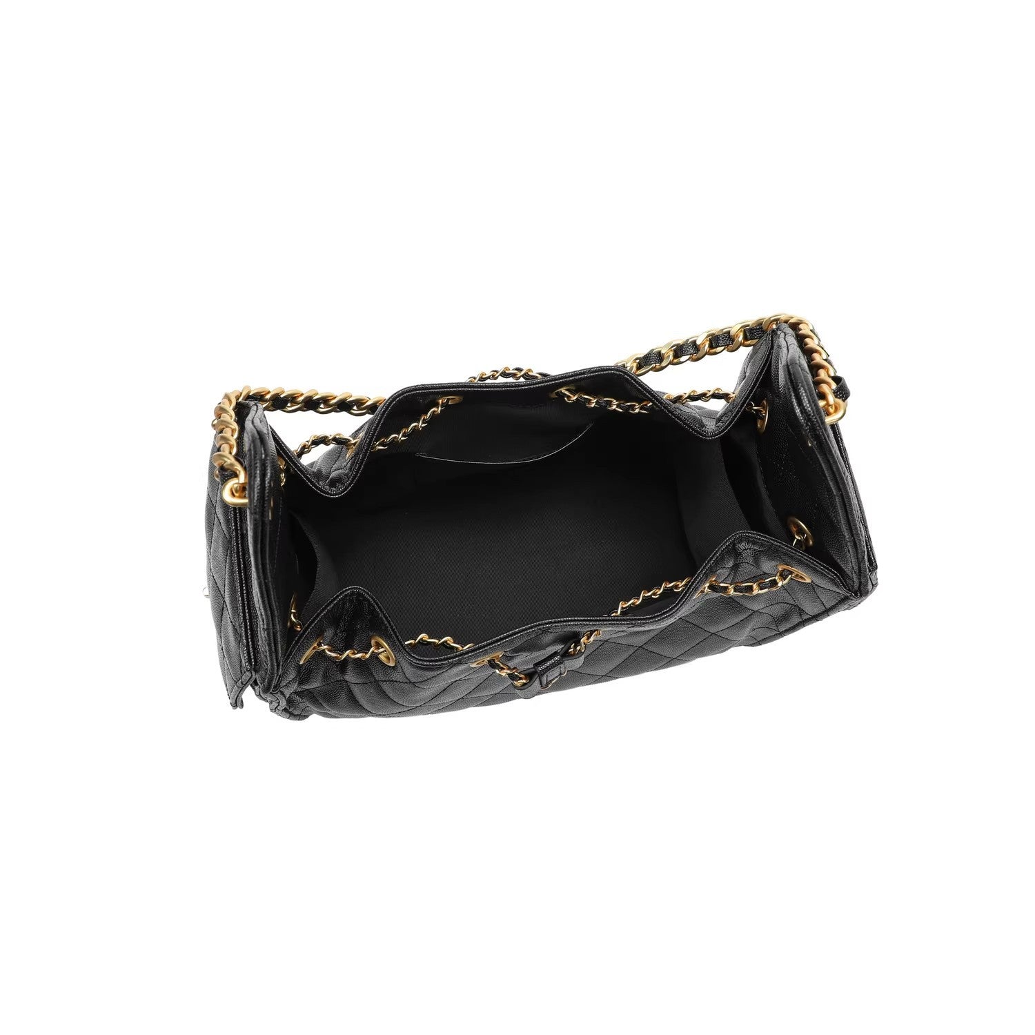 Quilted Diamond Leather Drawstring Hobo Bag – Gold Chain Strap | Lambskin & Cowhide Shoulder Bag for Women