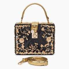 Acrylic Evening Clutch Bag, Box Handbag with Metal Carving & Rhinestone for Women