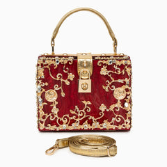 Acrylic Evening Clutch Bag, Box Handbag with Metal Carving & Rhinestone for Women