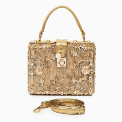 Acrylic Evening Clutch Bag, Box Handbag with Metal Carving & Rhinestone for Women