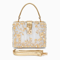Acrylic Evening Clutch Bag, Box Handbag with Metal Carving & Rhinestone for Women
