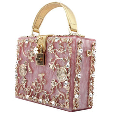Acrylic Evening Clutch Bag, Box Handbag with Metal Carving & Rhinestone for Women
