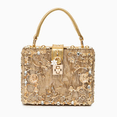 Acrylic Evening Clutch Bag, Box Handbag with Metal Carving & Rhinestone for Women