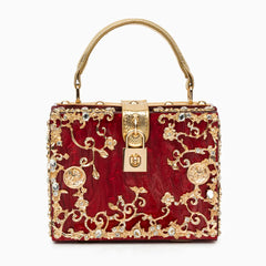 Acrylic Evening Clutch Bag, Box Handbag with Metal Carving & Rhinestone for Women