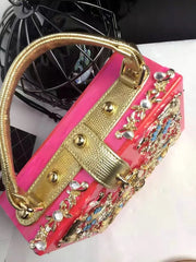 Acrylic Evening Clutch Bag, Box Handbag with Metal Carving & Rhinestone for Women