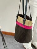 Artisan Sheepskin Bucket Shoulder Bag, Handcrafted Colour-block Weave Bag, Woven Leather Bag | Elegant Wedding Gift