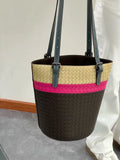 Artisan Sheepskin Bucket Shoulder Bag, Handcrafted Colour-block Weave Bag, Woven Leather Bag | Elegant Wedding Gift