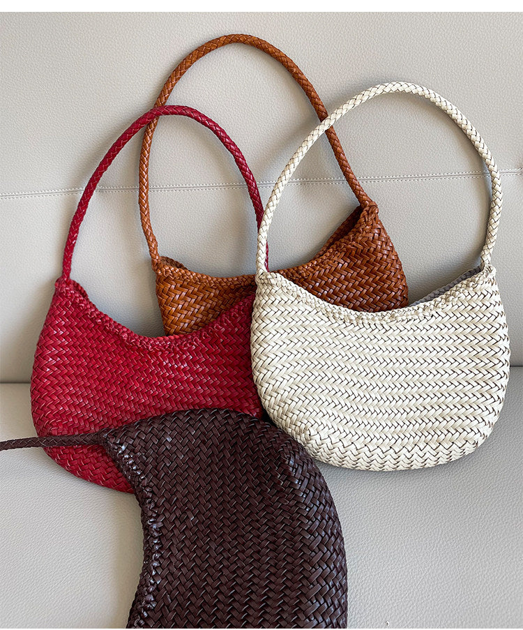 Artisanal Braided Leather Basket Bag, Handwoven Leather Hobo Bag, Full Grain Underarm Bag